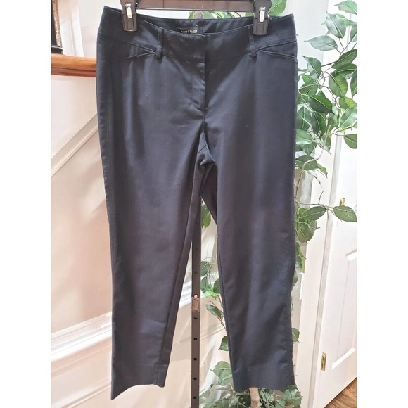 White House Black Market Women Black Cotton Straight Leg Belt Loops Pant Size 6R - Picture 1 of 12